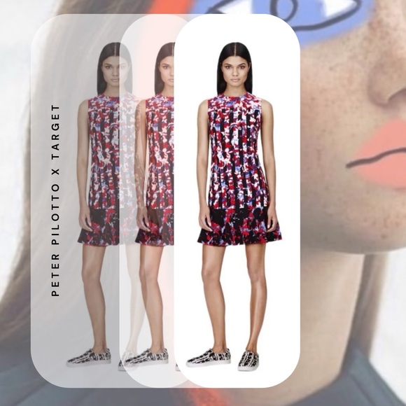 Peter Pilotto red black blue abstract floral sleeveless ruffle dress - Picture 1 of 14